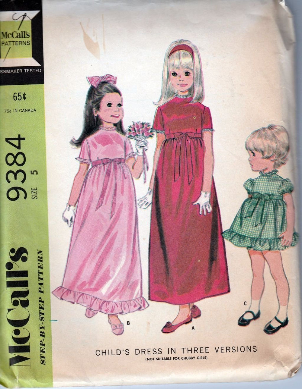 McCall's 9384 Vintage 1960's Sewing Pattern Little Girls Flower Girl Dress Gown - VintageStitching - Vintage Sewing Patterns