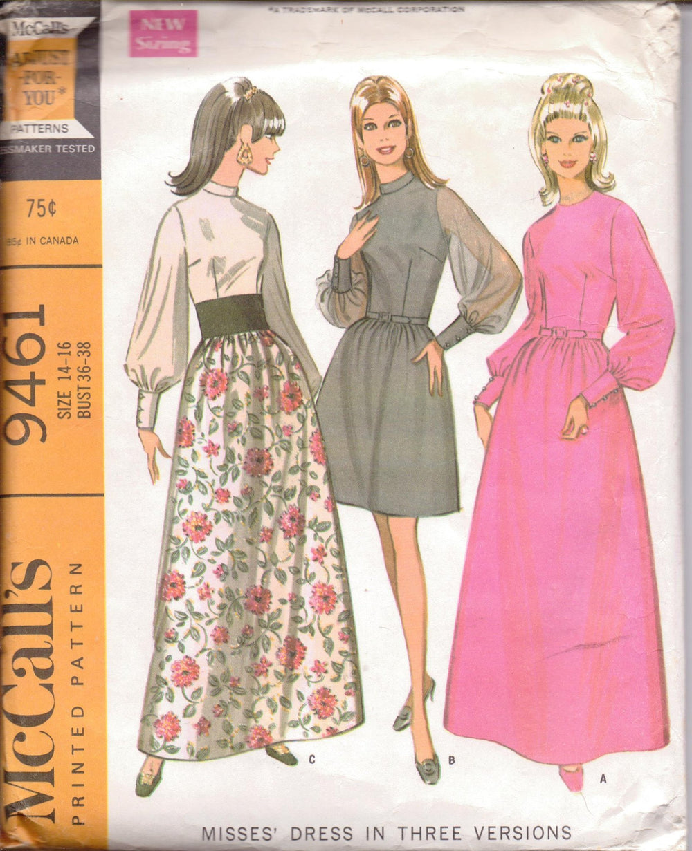 McCall's 9461 Ladies Short Long Dress Gown Vintage 1960's Sewing Pattern - VintageStitching - Vintage Sewing Patterns