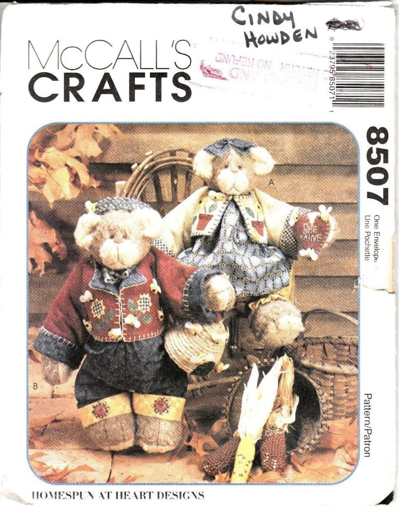 McCall's Craft 8507 Homespun at Heart Designs Honey Bee Bear Sewing Pattern Stuffed Animal - VintageStitching - Vintage Sewing Patterns