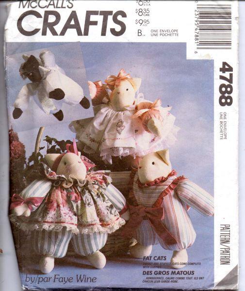 McCall's Crafts 4788 Cute Stuffed Fat Cats Clothes Sewing Pattern - VintageStitching - Vintage Sewing Patterns