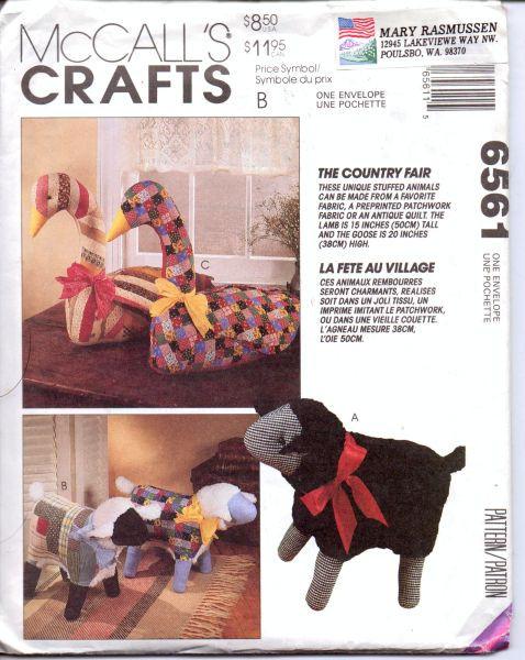 McCall's Crafts 6561 Lamb Goose Stuffed Animal Sewing Craft Pattern - VintageStitching - Vintage Sewing Patterns