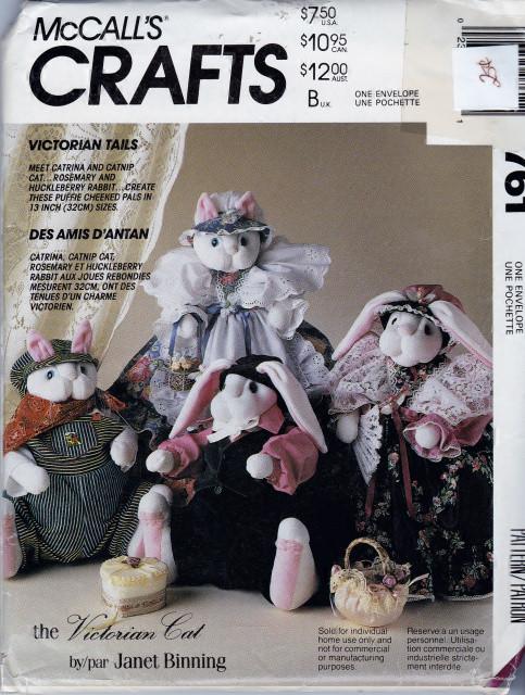 McCall's Crafts 761 Victorian Cat Bunny Stuffed Dolls and Clothes Sewing Pattern - VintageStitching - Vintage Sewing Patterns