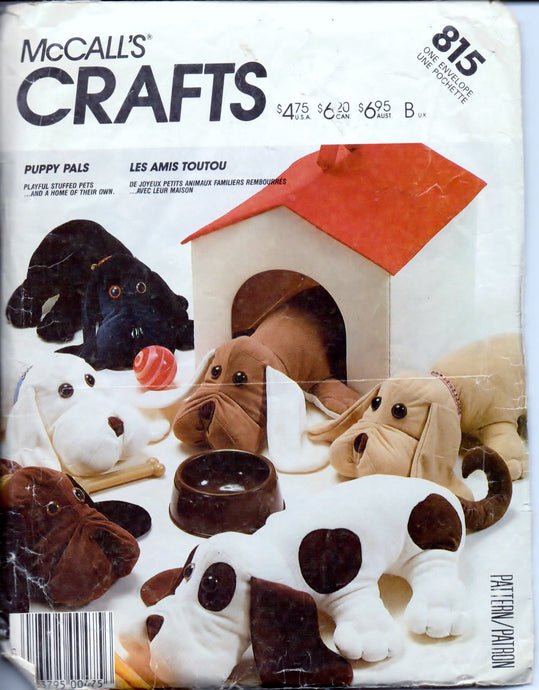 McCall's Crafts 815 Puppy Pals Stuffed Dog Vintage 1980's Sewing Pattern - VintageStitching - Vintage Sewing Patterns
