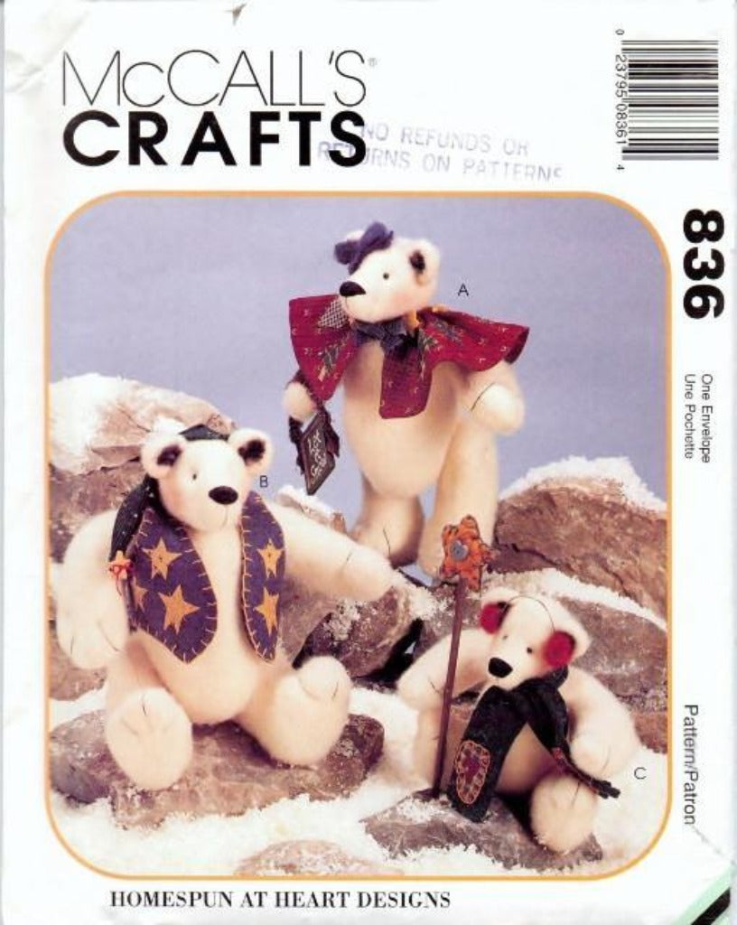 McCall's Crafts 836 Stuffed Bear Winter Christmas Craft Sewing Pattern - VintageStitching - Vintage Sewing Patterns