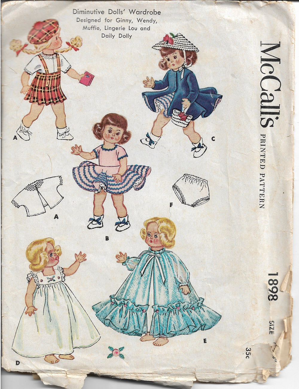 McCalls 1898 Ginny Doll Wardrobe Vintage Sewing Pattern 1950's - VintageStitching - Vintage Sewing Patterns
