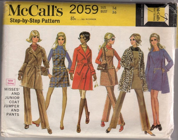McCalls 2059 Vintage 1960's Sewing Pattern Ladies Jumper Dress Coat Pants - VintageStitching - Vintage Sewing Patterns