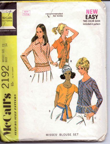McCalls 2192 Ladies Blouse Vintage 1960's Sewing Pattern - VintageStitching - Vintage Sewing Patterns