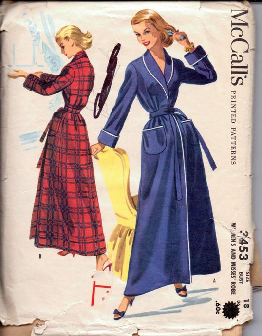 McCalls 3453 Vintage 1950's Sewing Pattern Ladies Wrap Robe - VintageStitching - Vintage Sewing Patterns