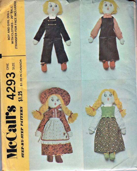 McCalls 4293 Vintage Doll with Clothes Craft Sewing Pattern - VintageStitching - Vintage Sewing Patterns