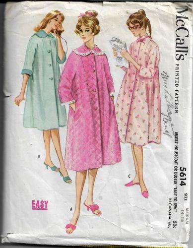 McCalls 5614 Ladies Housecoat Robe Duster Vintage Sewing Pattern 1960s - VintageStitching - Vintage Sewing Patterns