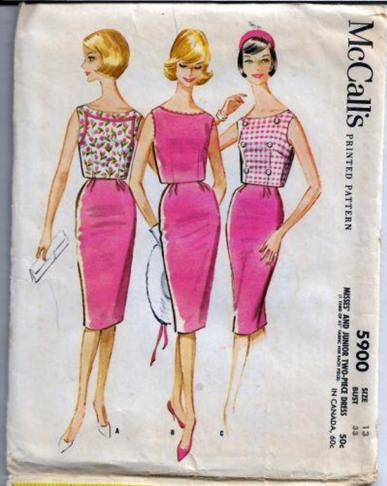 McCalls 5900 Junior Ladies Slim Skirt Short Top Two Piece Dress Vintage Pattern 1960s - VintageStitching - Vintage Sewing Patterns