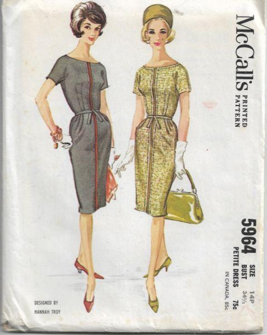 McCalls 5964 Ladies Petite Slim Sheath Dress Vintage Sewing Pattern 1960s - VintageStitching - Vintage Sewing Patterns