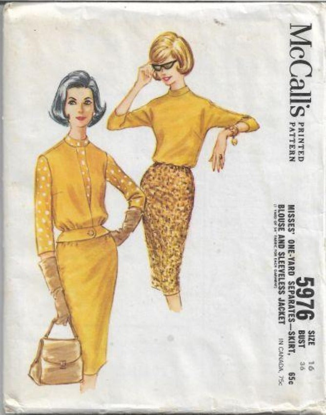 McCalls 5976 Ladies Slim Skirt Blouse Sleeveless Jacket Vintage Sewing Pattern 1960s - VintageStitching - Vintage Sewing Patterns