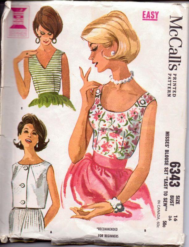 McCalls 6343 Vintage 1960's Sewing Pattern Ladies Sleeveless Blouse Dart Fitted Tuck In or Over Blouse - VintageStitching - Vintage Sewing Patterns