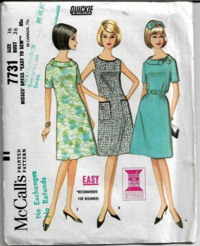 McCalls 7731 Vintage Sewing Pattern 1960s Ladies Flared Dress - VintageStitching - Vintage Sewing Patterns