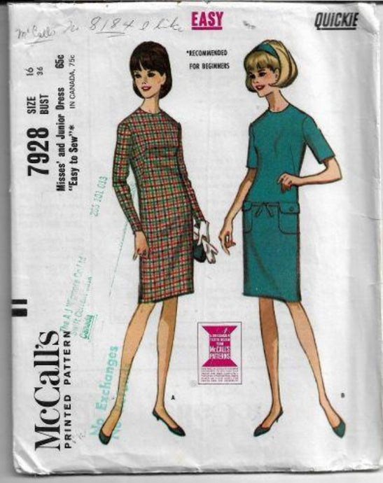 McCalls 7928 Ladies Dress Vintage Sewing Pattern 1960s - VintageStitching - Vintage Sewing Patterns