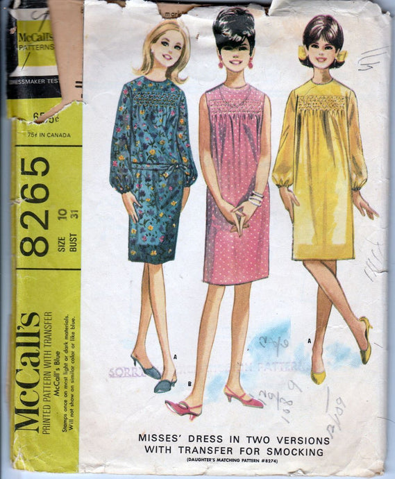 McCalls 8265 Ladies Dress with Smocking Vintage Sewing Pattern 1960's - VintageStitching - Vintage Sewing Patterns