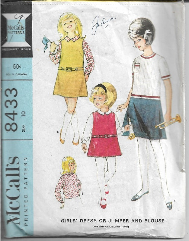 McCalls 8433 Girls Dress Blouse Jumper Dress Vintage 1960's Sewing Pattern - VintageStitching - Vintage Sewing Patterns