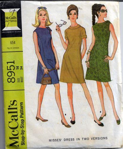 McCalls 8951  Ladies Above Knee Dress Vintage Sewing Pattern 1960s - VintageStitching - Vintage Sewing Patterns