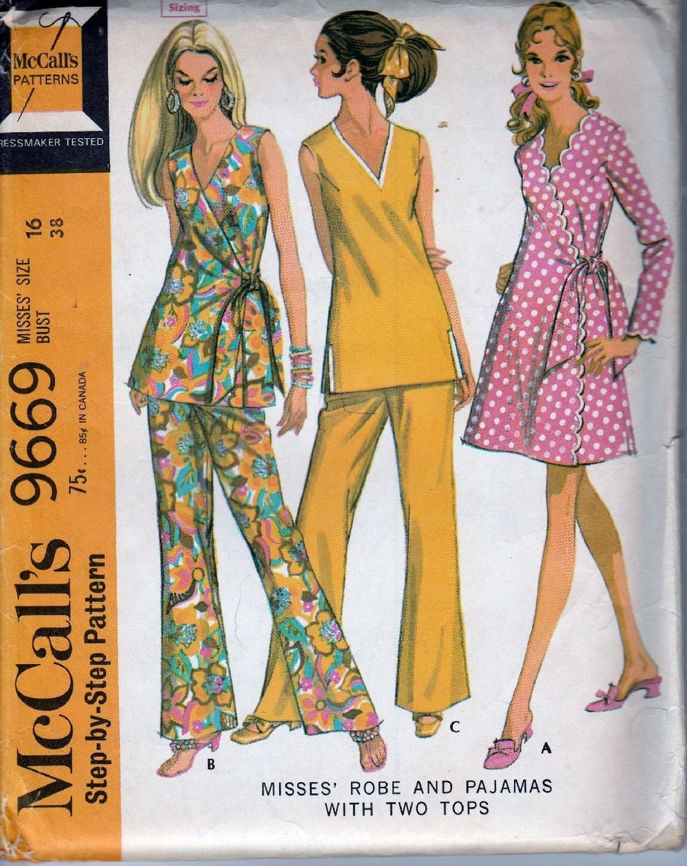 McCalls 9669 Vintage 1960's Sewing Pattern Ladies Wrap Robe Two Piece Pajamas - VintageStitching - Vintage Sewing Patterns