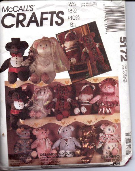 McCalls Crafts 5172 Stuffed Bear Doll Clothes Sewing Craft Pattern - VintageStitching - Vintage Sewing Patterns