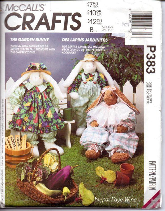 McCalls Crafts P383 Stuffed Garden Bunny Rabbit Doll and Clothes Sewing Pattern - VintageStitching - Vintage Sewing Patterns