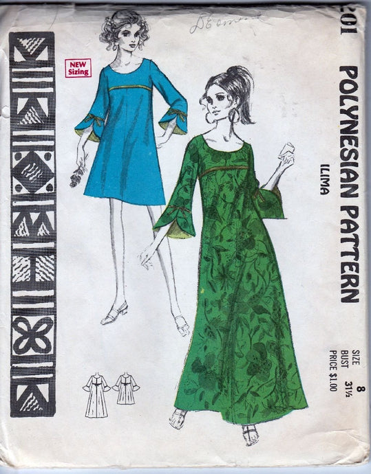 Polynesian 201 Vintage Sewing Pattern 1960's Ladies Hawaiian Mini Maxi Dress Iliama - VintageStitching - Vintage Sewing Patterns
