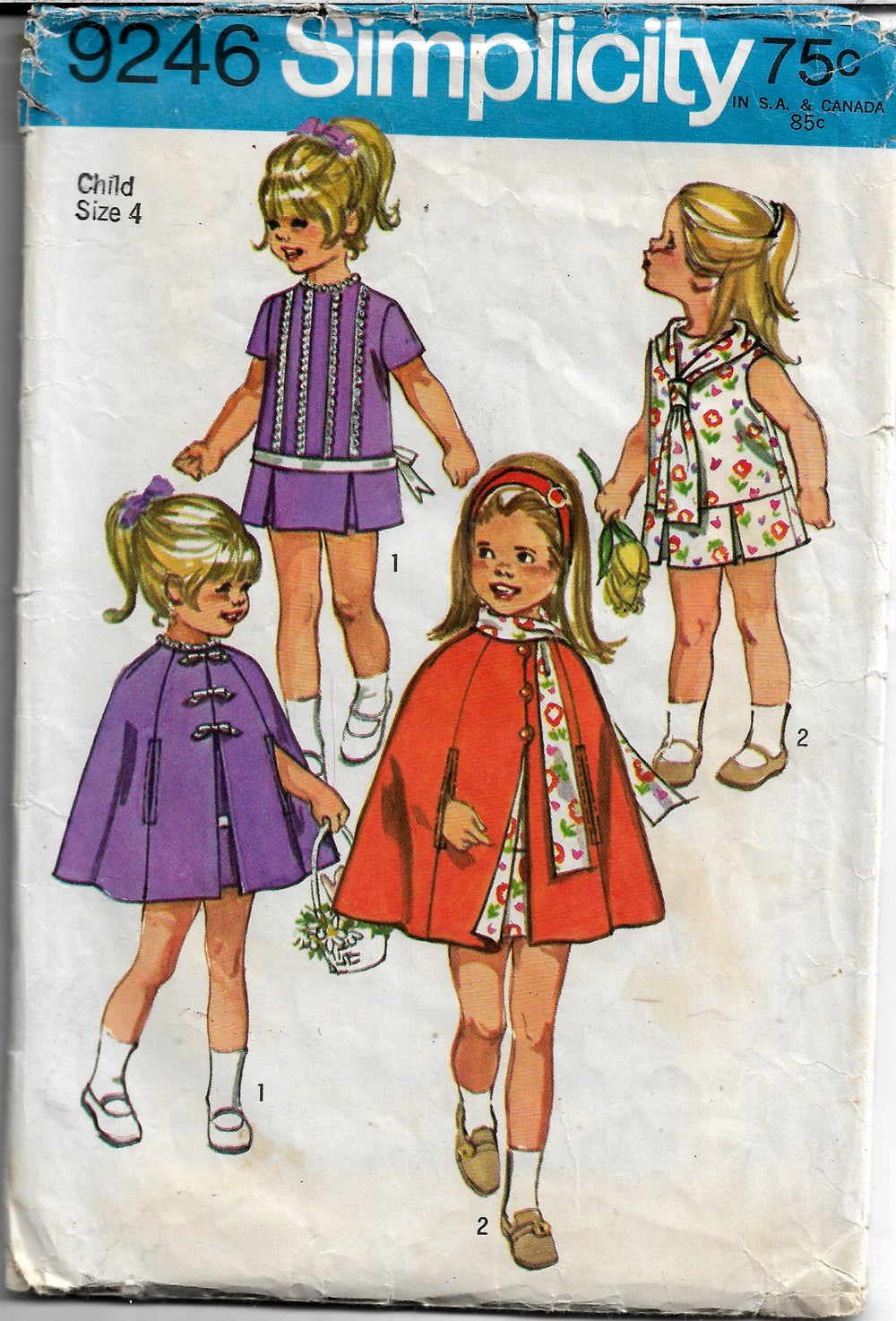 simplicity 9246 girls cape dress vintage pattern 1970