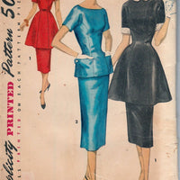 Simplicity 1298 Ladies Two Piece Dress with Peplum Vintage Sewing Pattern 1950's - VintageStitching - Vintage Sewing Patterns