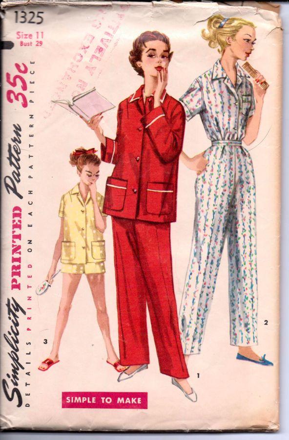 Simplicity 1325 Vintage 1950's Sewing Pattern Ladies Junior Pajamas Shortie Sleepwear - VintageStitching - Vintage Sewing Patterns