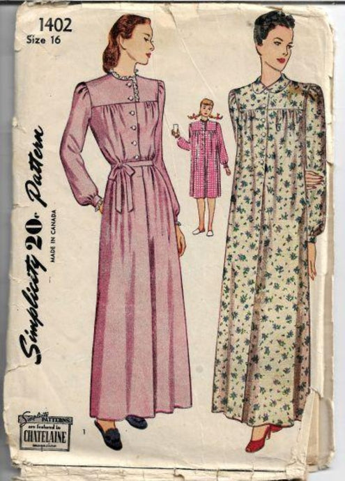 Simplicity 1402 Ladies Nightgown Lingerie Vintage Sewing Pattern 1940s - VintageStitching - Vintage Sewing Patterns