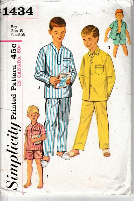 Simplicity 1434 Boys Two Piece Pajamas Vintage 1950's Sewing Pattern - VintageStitching - Vintage Sewing Patterns