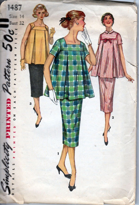 Simplicity 1487 Ladies Two Piece Maternity Dress Vintage Sewing Pattern 1950's - VintageStitching - Vintage Sewing Patterns