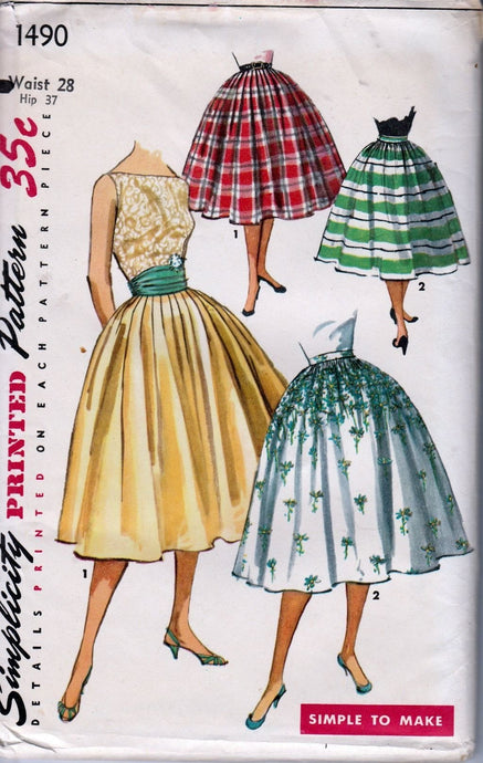 Simplicity 1490 Vintage 1950's Sewing Pattern Ladies Rockabilly Skirt Cummerbund - VintageStitching - Vintage Sewing Patterns