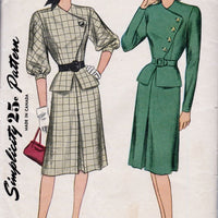 Simplicity 1770 Vintage 1940's Sewing Pattern Ladies Asymmetrical Dress Peplum Jacket Slim Skirt - VintageStitching - Vintage Sewing Patterns