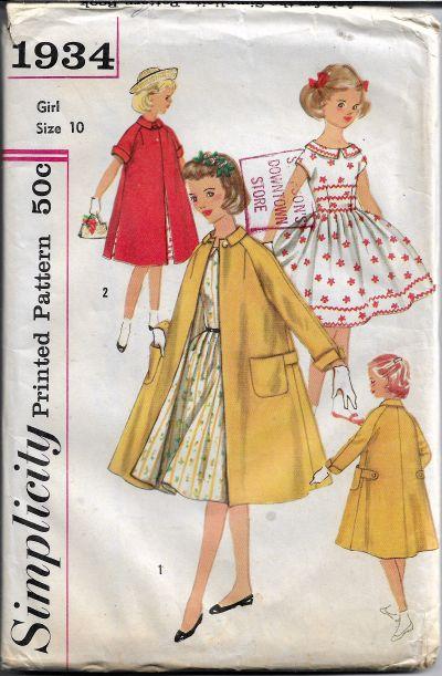 Simplicity 1934 Girls Party Dress Coat Vintage Sewing Pattern 1950s - VintageStitching - Vintage Sewing Patterns