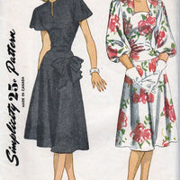 Simplicity 2028 Vintage 1940's Sewing Pattern Ladies Party Dress Lowered Waist Bow - VintageStitching - Vintage Sewing Patterns
