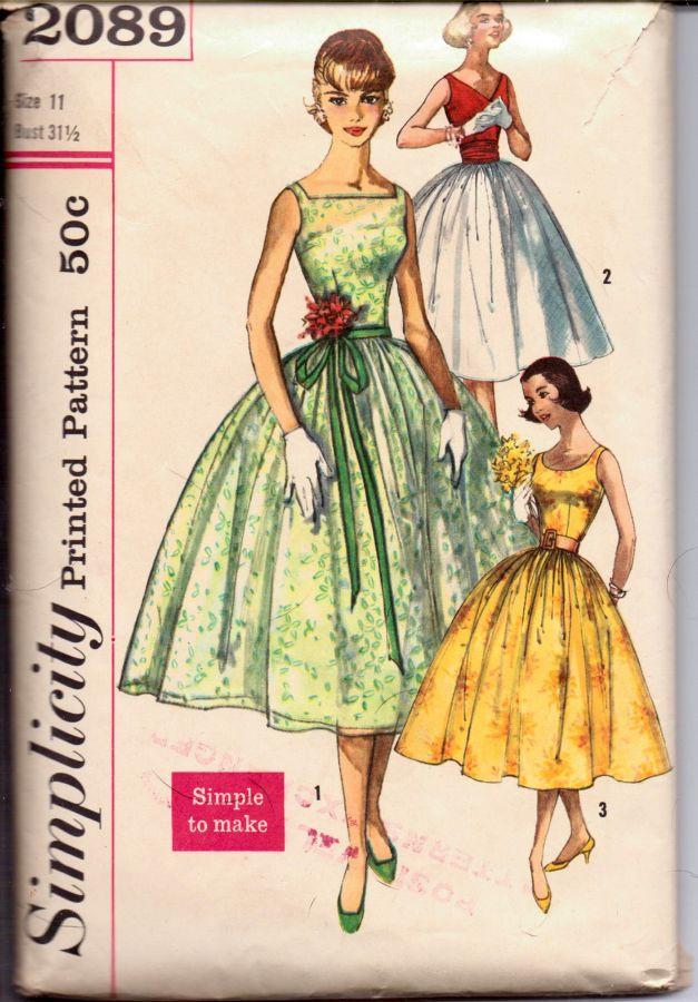 Simplicity 2089 Vintage 50's Sewing Pattern Ladies Rockabilly Cocktail Dress - VintageStitching - Vintage Sewing Patterns