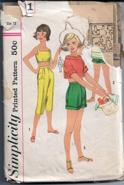 Simplicity 2101 Girls Shirt Crop Top Bra Pants Vintage Sewing Pattern 1950s - VintageStitching - Vintage Sewing Patterns