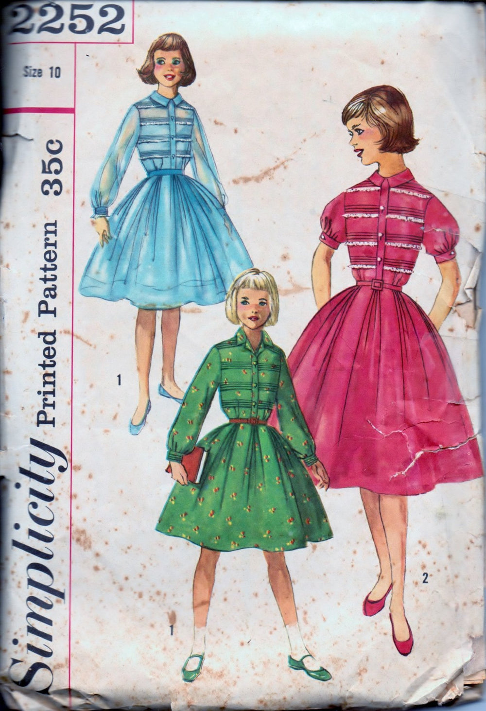 Simplicity 2252 Girls One-Piece Shirtwaist Dress Vintage 1950's Sewing Pattern - VintageStitching - Vintage Sewing Patterns