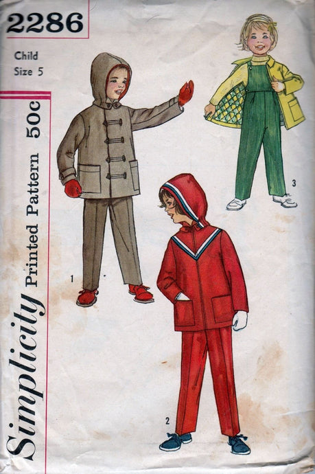 Simplicity 2286 Vintage 1950's Sewing Pattern Childrens' Jacket Suspender Pants - VintageStitching - Vintage Sewing Patterns