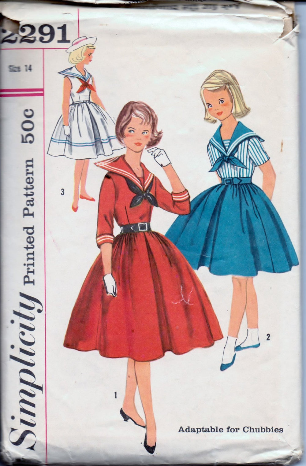 Simplicity 2291 Young Girls Sailor Middy Dress with Tie Vintage 1950's Sewing Pattern - VintageStitching - Vintage Sewing Patterns