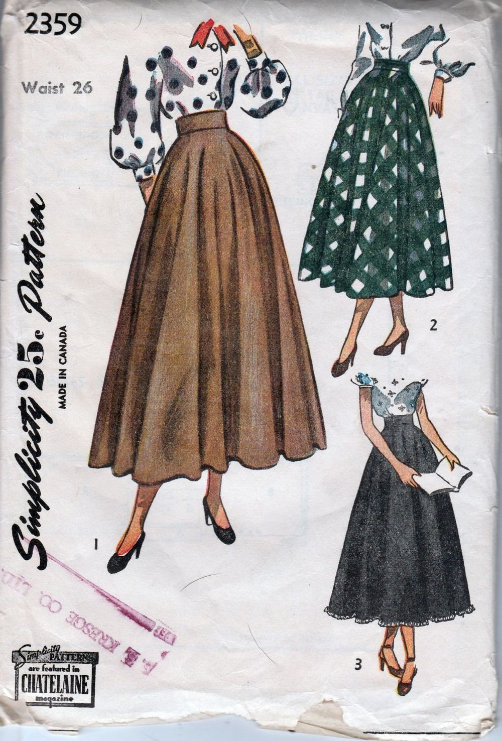 Simplicity 2359 Vintage 1940's Sewing Pattern Ladies Circle Skirt - VintageStitching - Vintage Sewing Patterns
