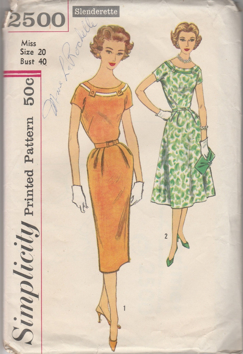 Simplicity 2500 Ladies Sheath Dress Vintage 1950's Sewing Pattern Slenderette - VintageStitching - Vintage Sewing Patterns