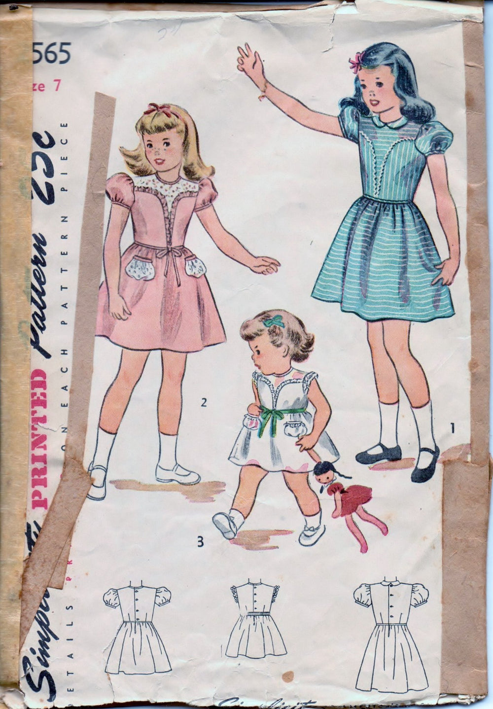 Simplicity 2565 Little Girls Back Buttoned Dress Vintage 1940's Sewing Pattern - VintageStitching - Vintage Sewing Patterns