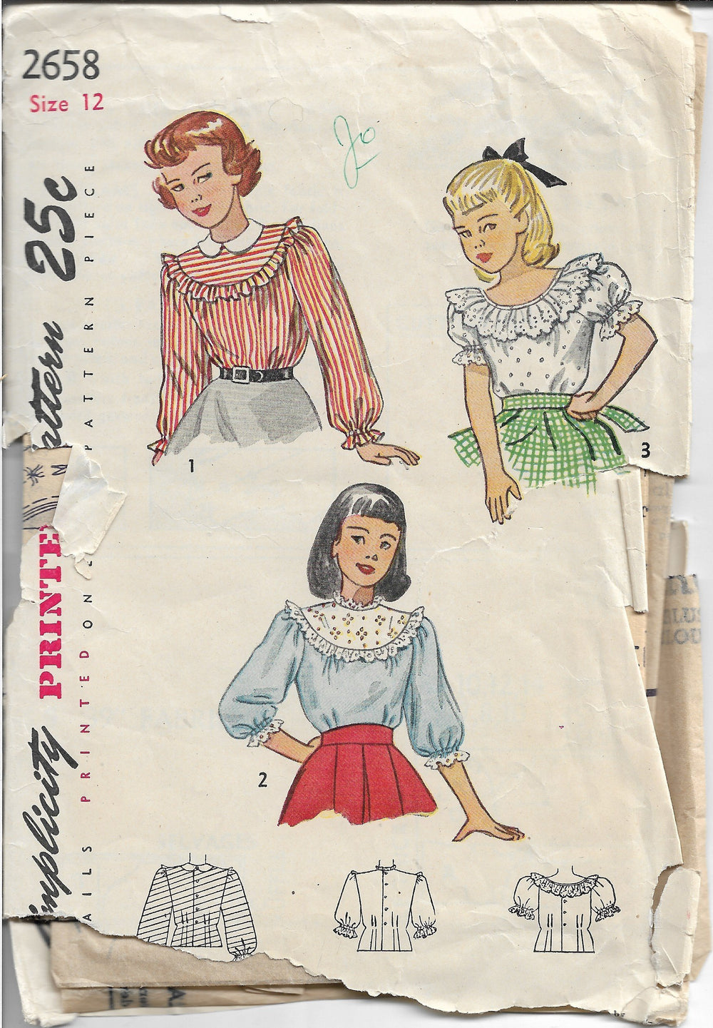 Simplicity 2658 Girls Blouse Vintage 1940's Sewing Pattern - VintageStitching - Vintage Sewing Patterns