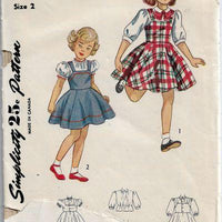 Simplicity 2715 Vintage Sewing Pattern 1940s Little Girls Jumper Dress Blouse - VintageStitching - Vintage Sewing Patterns