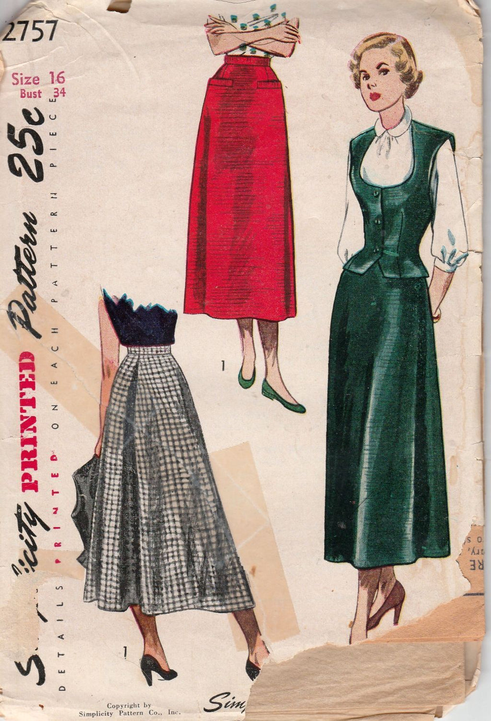 Simplicity 2757 Ladies Skirt Weskit Vintage 1940's Sewing Pattern - VintageStitching - Vintage Sewing Patterns