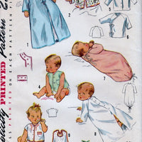Simplicity 3043 Vintage 1940's Sewing Pattern Infant Layette Wrapper Saque Cardigan Bunting - VintageStitching - Vintage Sewing Patterns