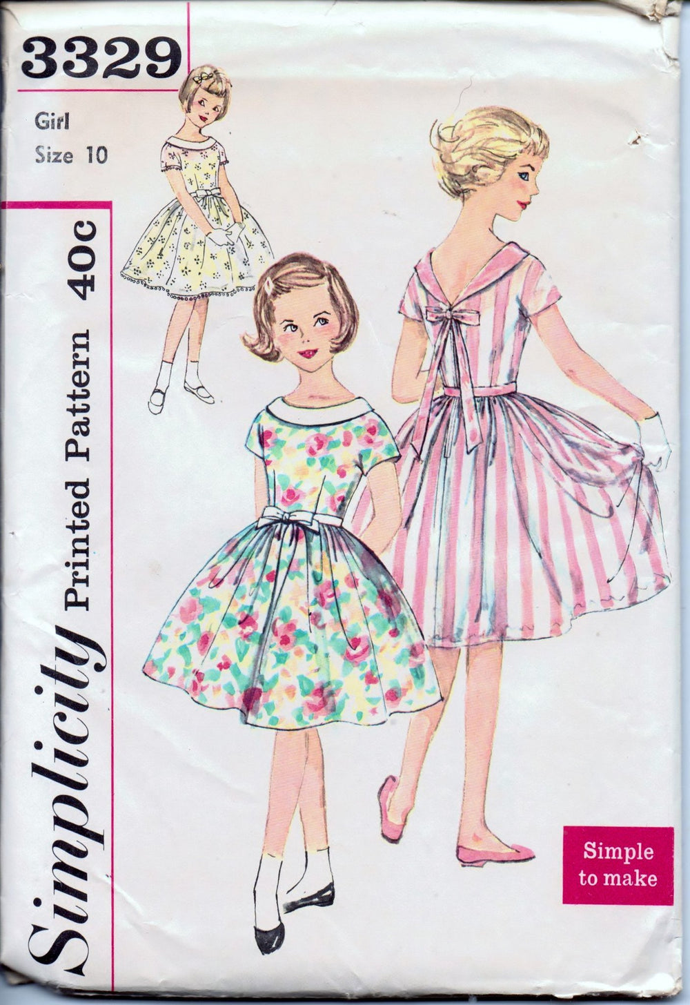 Simplicity 3329 Young Girls Dress with Roll Collar Simple To Make Vintage 1960's Sewing Pattern - VintageStitching - Vintage Sewing Patterns